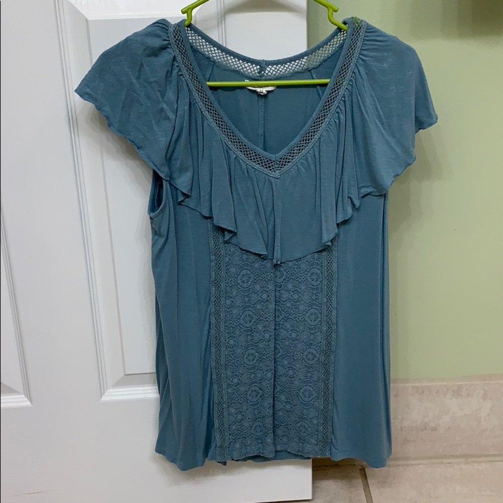Blouse with lace overlay